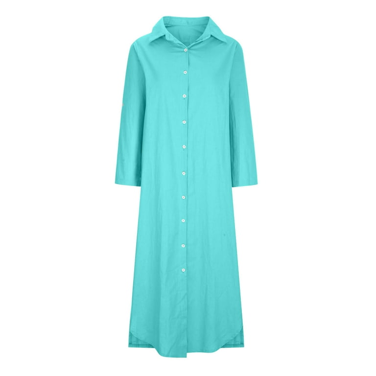 Women's Cotton Linen Oversized Shirt Dress Loose Fit Long Sleeve Button Up  Casual Tunic Dresses Beach Coverups - Walmart.com