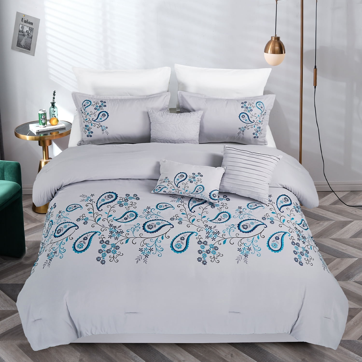JML Comforter Set 7-Piece, Soft Microfiber Embroidery Design, Cal King