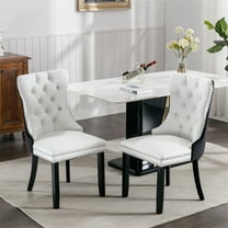 Miniyam Dining Chair Set of 2, High-end Tufted Contemporary PU and Velvet Upholstered, White Black