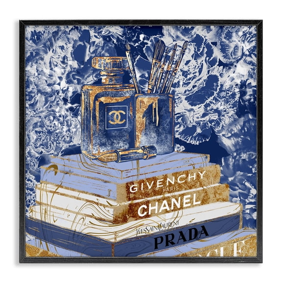Stupell Industries Contemporary Cosmetics on Books Blue Black Framed Giclee Art, 24 x 24, by Ziwei Li