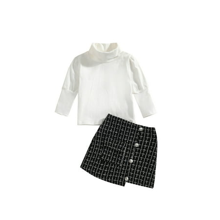 

Seyurigaoka Girl s Two-Piece Suit Long Sleeve High Neck Tops + Plaid Mini Skirt