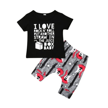 

2020 Summer Kids Baby Boy T-shirt Tops Guitar Shorts Pants Outfits Clothes Set