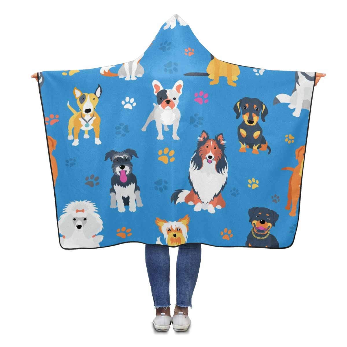 ASHLEIGH Dogs Paws Hooded Blanket 56x80 inches Adults Girls Boys Throw