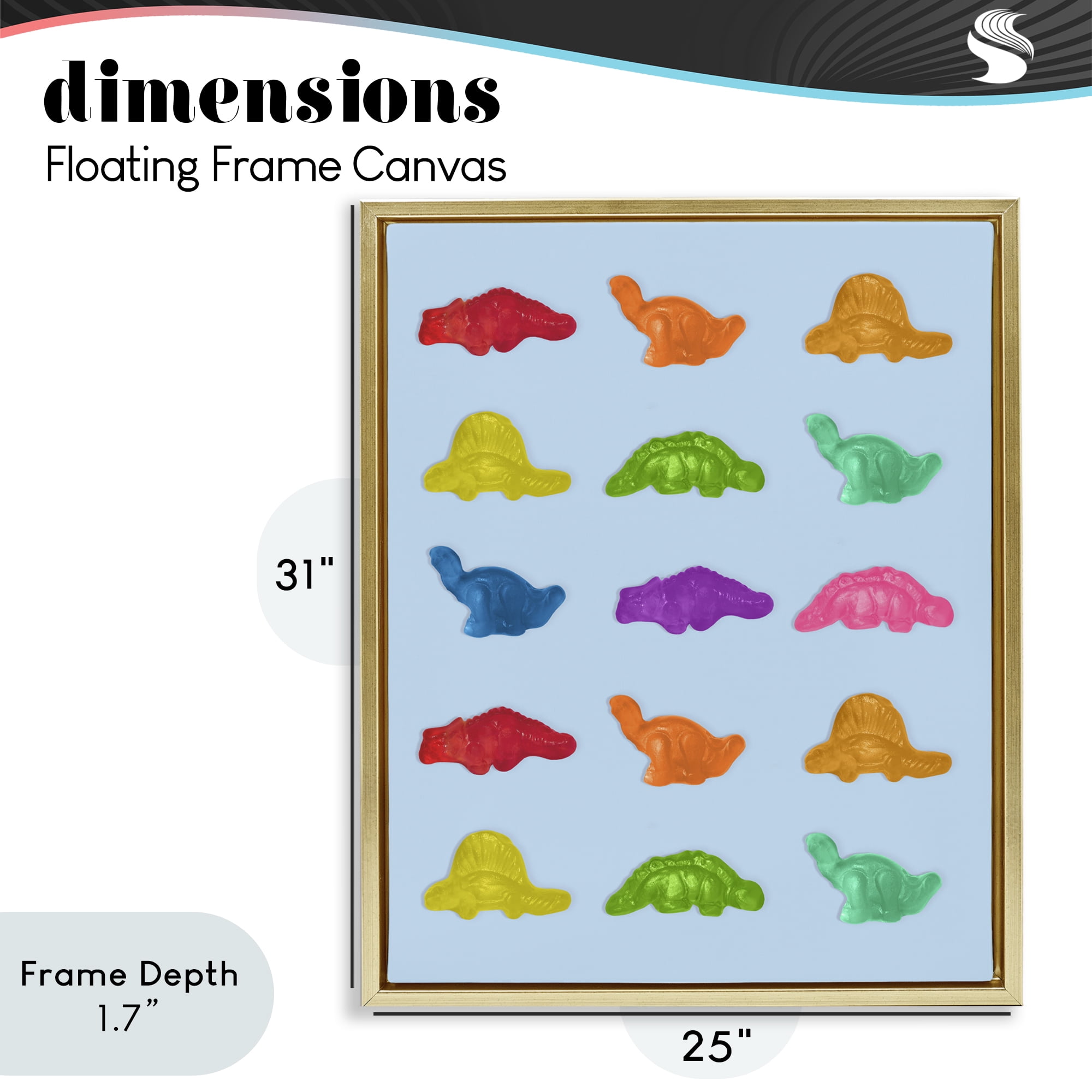 Stupell Industries Colorful Dinosaur Candies Gold Framed Floater Canvas Wall Art, design by LISH Creative