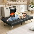 thumbnail image 6 of Modern Convertible Futon Sofa Bed, Adjustable Loveseat Futon Couch with Metal Legs, Upholstered Sofa Bed with Wood Frame, Sleeper Couches for Small Compact RV Living Room,Office (Black-Leather), 6 of 9