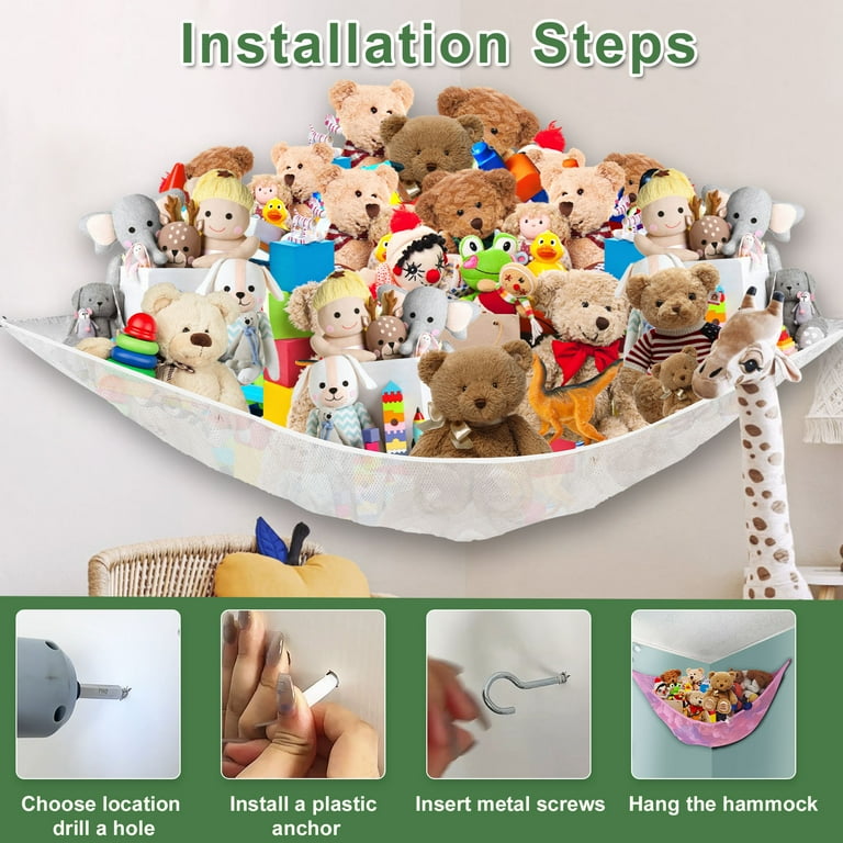 Homyfort Stuffed Animal Net Hammock, Pack Large Corner Hanging