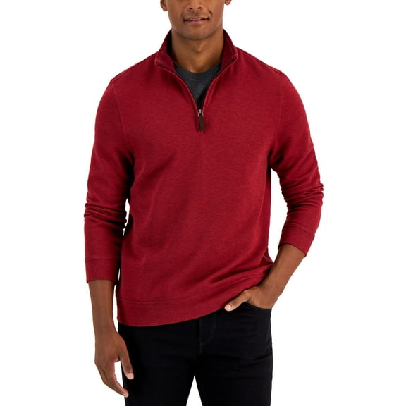 Club Room Mens Birdseye Quarter Zip Pullover Red Plum 2XL