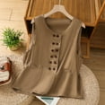 thumbnail image 2 of CheerKidz Women's Button-Down Camisole Tank Top Cotton and Linen Sleeveless Round Neck Blouse,Casual Summer Clothes ,Breathable Fashion Basic Soft(Khaki,L), 2 of 9