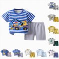 thumbnail image 4 of KPOPLK Baby Toddler Boy Clothes 2 Piece Outfits Short Sleeve Safari Pattern T-Shirt Top & Casual Shorts Summer Set Size 5-6 Years,Light Blue, 4 of 4