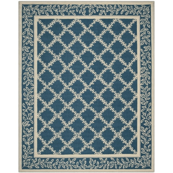 SAFAVIEH Chelsea Alecia Geometric Borders Wool Area Rug, Navy/Cream, 6' x 9'