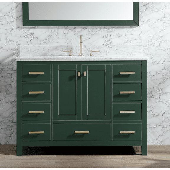 Pre-Assembled Bathroom Vanity Set with White Quartz Countertop&Back Splash (Green, 48 Inches)