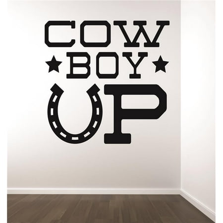 - Custom Wall Decal : Cowboy Up Quote Horseshoe Western Living Room Bedroom Home 16x16