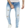 thumbnail image 2 of Herrnalise Men's Joggers Cargo Pants Casual Denim Cotton Straight Ripped Hole Full Length Pants Ripped Denim Pants for Men For Blue,XL, 2 of 8