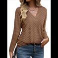 thumbnail image 2 of Camisa de Larga de Otoño para Mujer, Cuello en V, Jersey de Punto, Túnica, Camisa Formal Informal para Mujer Caqui S, 2 of 7