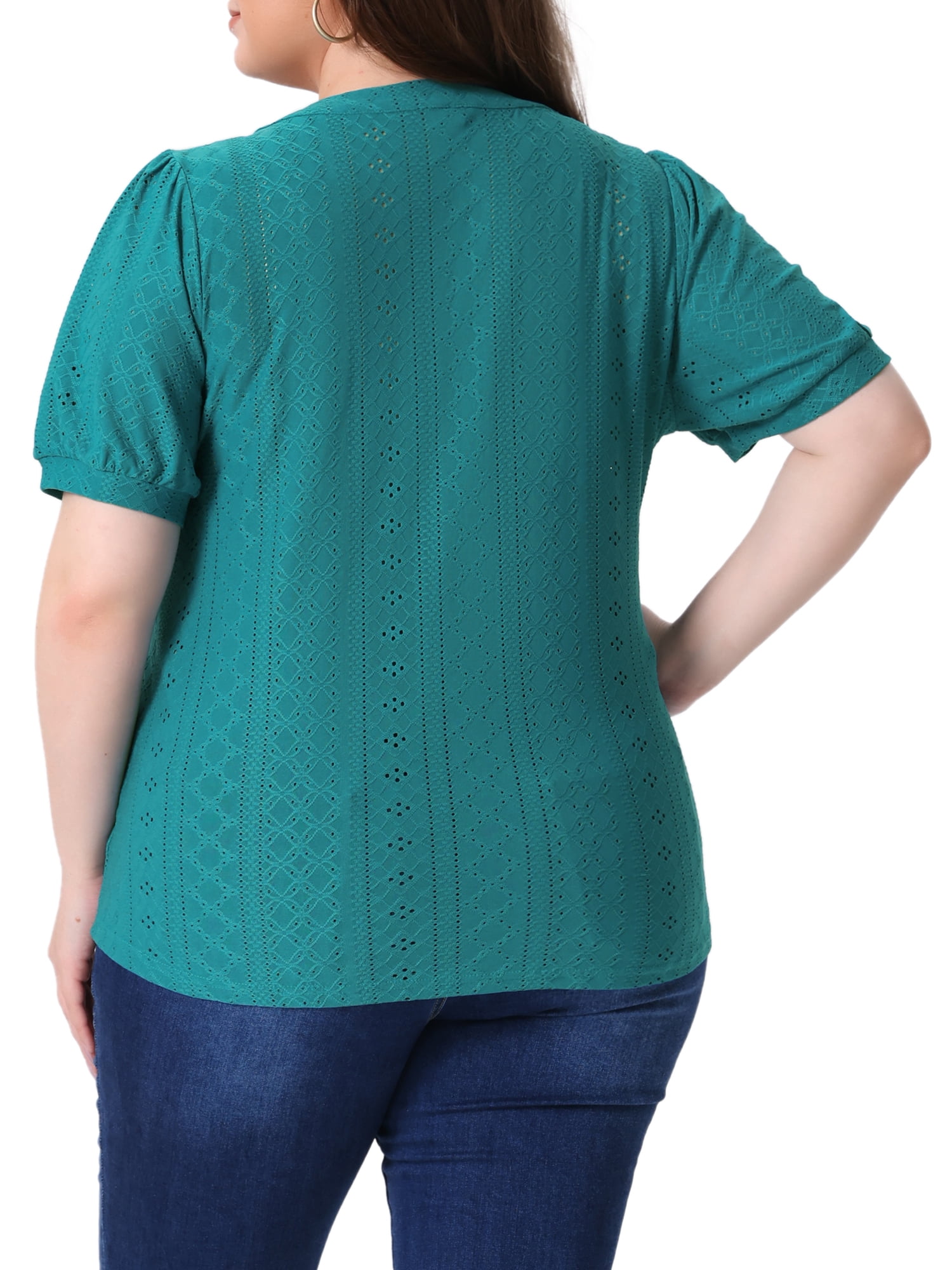 DARING DIVA Women's Plus Tops Hollow Casual V Neck  Summer Blouse Shirts 5X Turquoise