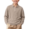 thumbnail image 2 of Mooqilaa Boys Long Sleeve Polo Shirts, Collared School Uniform Half Zip Casual Fall Tops Khaki Size 5-6T, 2 of 8
