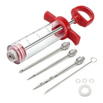 1-oz Plastic BBQ Marinade Injector Kit, Turkey Injector Syringe (3 Stainless Steel Meat Needles 3 Replacement O Rings 1 Cleaning Brush) for Smoked BBQ Grill