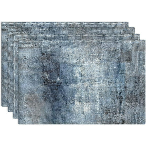 Farmhouse Placemats Set of 4, 12x18 Inch Modern Abstract Art Painting Denim Blue Table Mats for Outdoor Home Party Kitchen Dining Decoration