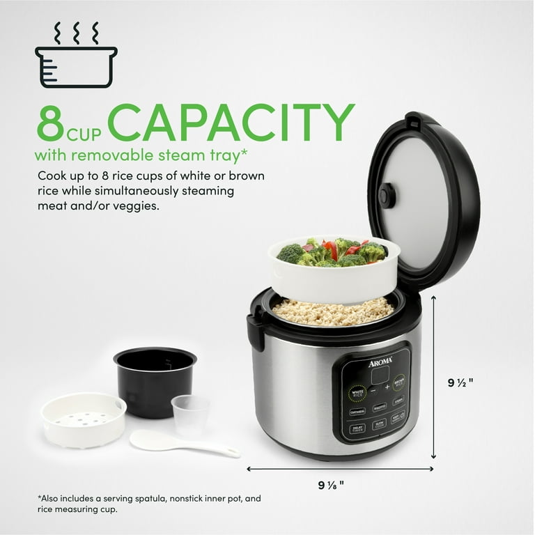 Aroma Digital Rice Cooker, Multi-Cooker & Food Steam, 8-Cup