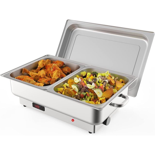 9QT Electric Chafing Dish Set for Buffet with Temperature Control, Stainless Steel Buffet Servers and Warmers with 2 Half-Size Pan for for Parties, Weddings, Banquets