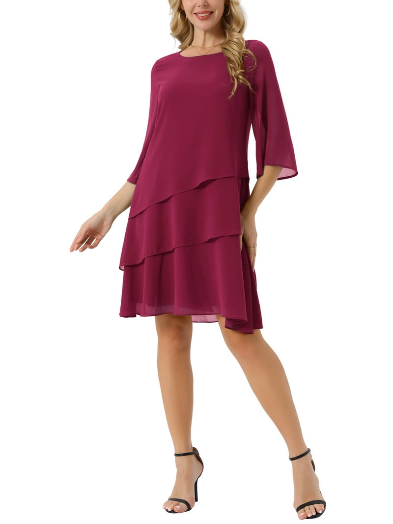 chiffon dress 3 4 sleeve GLS by Gloria GL3434 - Long Chiffon A-Line Dress