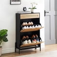thumbnail image 3 of Eastvita Armoire de Rangement pour Chaussures en Rotin Mince de 24 Po à Compartiments Rabattables/tiroir/autoportante/cachée avec Tablettes Ajustables (Noir), 3 of 7