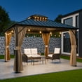 thumbnail image 3 of COOS BAY 12x12 Hardtop Gazebo with Aluminum Frame, Galvanized Steel Double Roof Outdoor Pavilion with Netting and Curtains, Dark Brown/Tan, 3 of 9