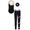 thumbnail image 3 of Sxiwei Kids Girls Gymnastics Ballet Dance Outfits Sleeveless Leotards and Leggings Hair Tie Workout Purple&Black 6, 3 of 7