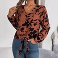 thumbnail image 5 of COMVALUE Womens Tie Front Knot Long Sleeve Fit V Neck Floral Blouses Chiffon Tops Shirts Office Business Shirt 2026 (Brown, XL), 5 of 9