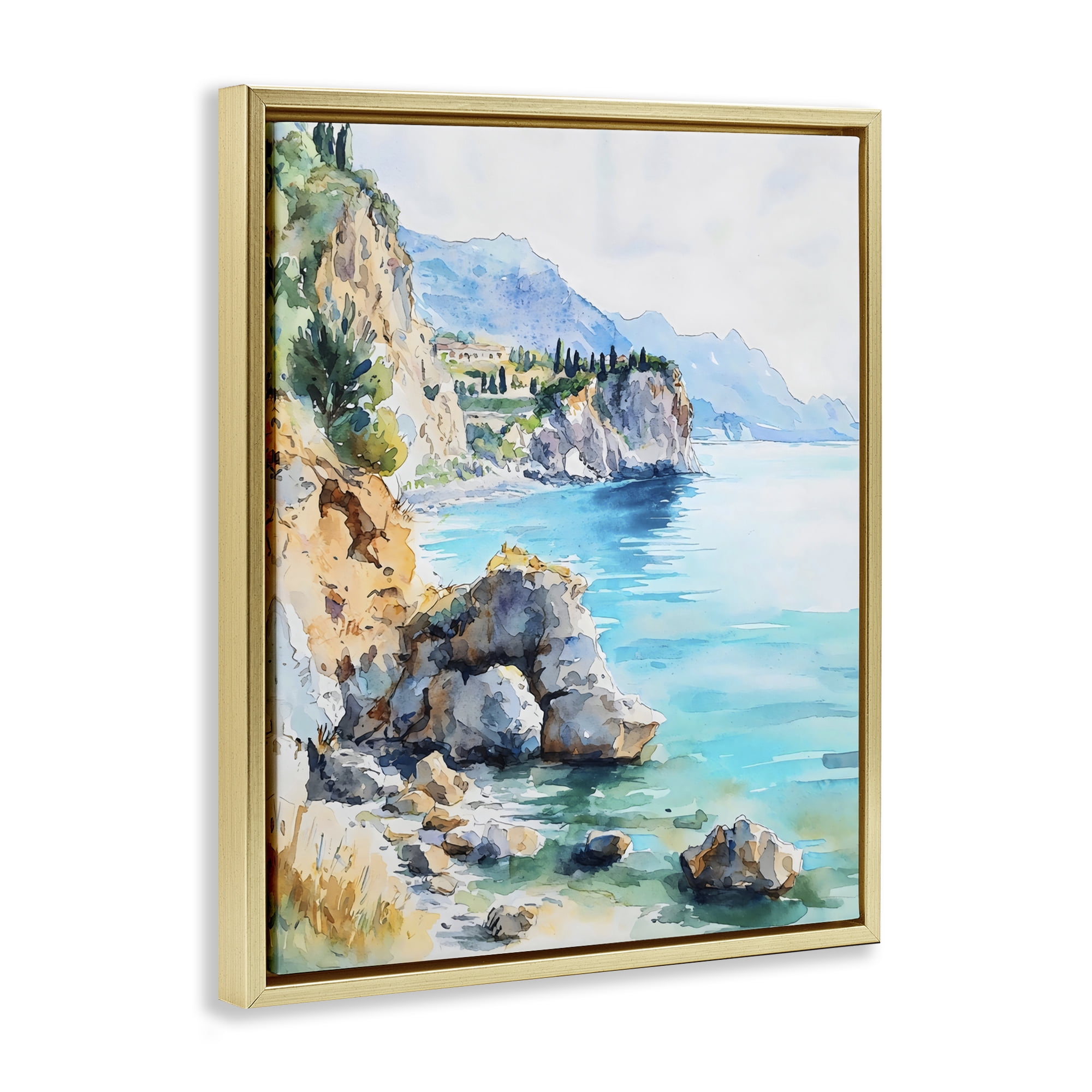Stupell Industries Azure Italian Coastline Gold Framed Floater Canvas Wall Art, design by LSR Design Studio