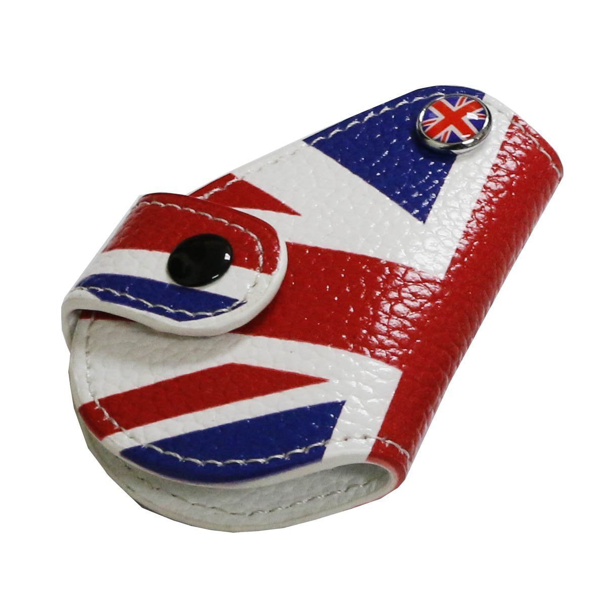 iJDMTOY 1 Red Blue Union Jack UK Flag Style Real Leather Key Fob Cover Holder for 2008-up Mini Cooper R55 R56 R57 R58 R59 R60 R61 F55 F56 