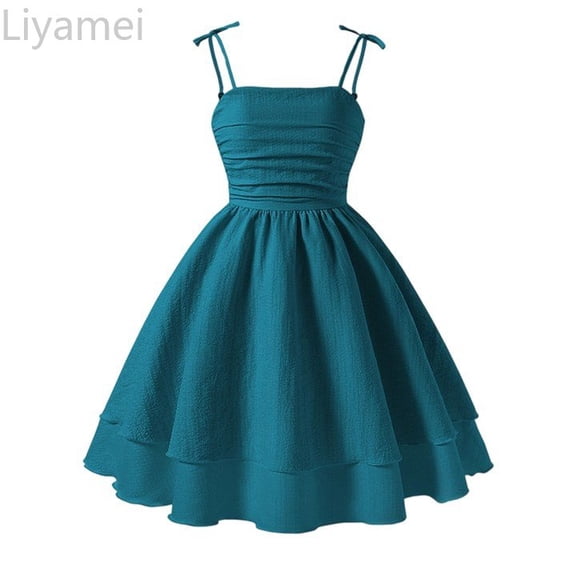 Liyamei Girls Summer Dress Solid Color Bow Tie Strap Cute Casual Party Outfit Toddler Kids Clothing Comfortable Breathable Girls Summer Dresses 8 Years