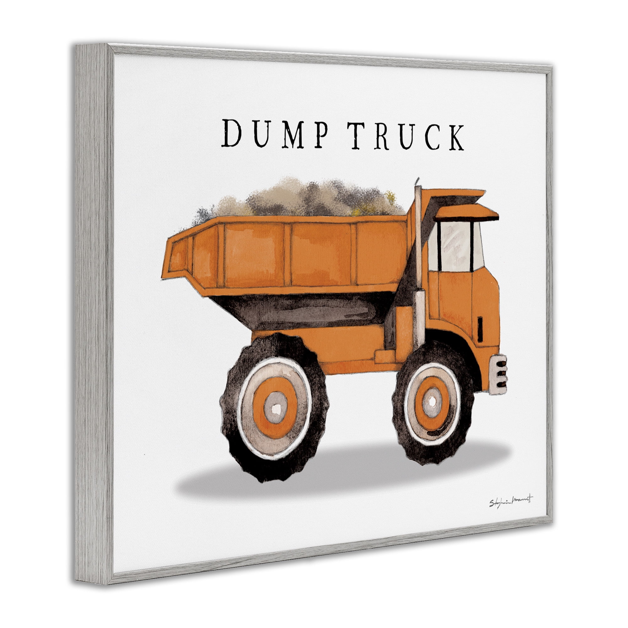 Stupell Industries Orange Dump Truck Construction Art for Kids Painting Gray Framed Art Print Wall Art, 30 x 24