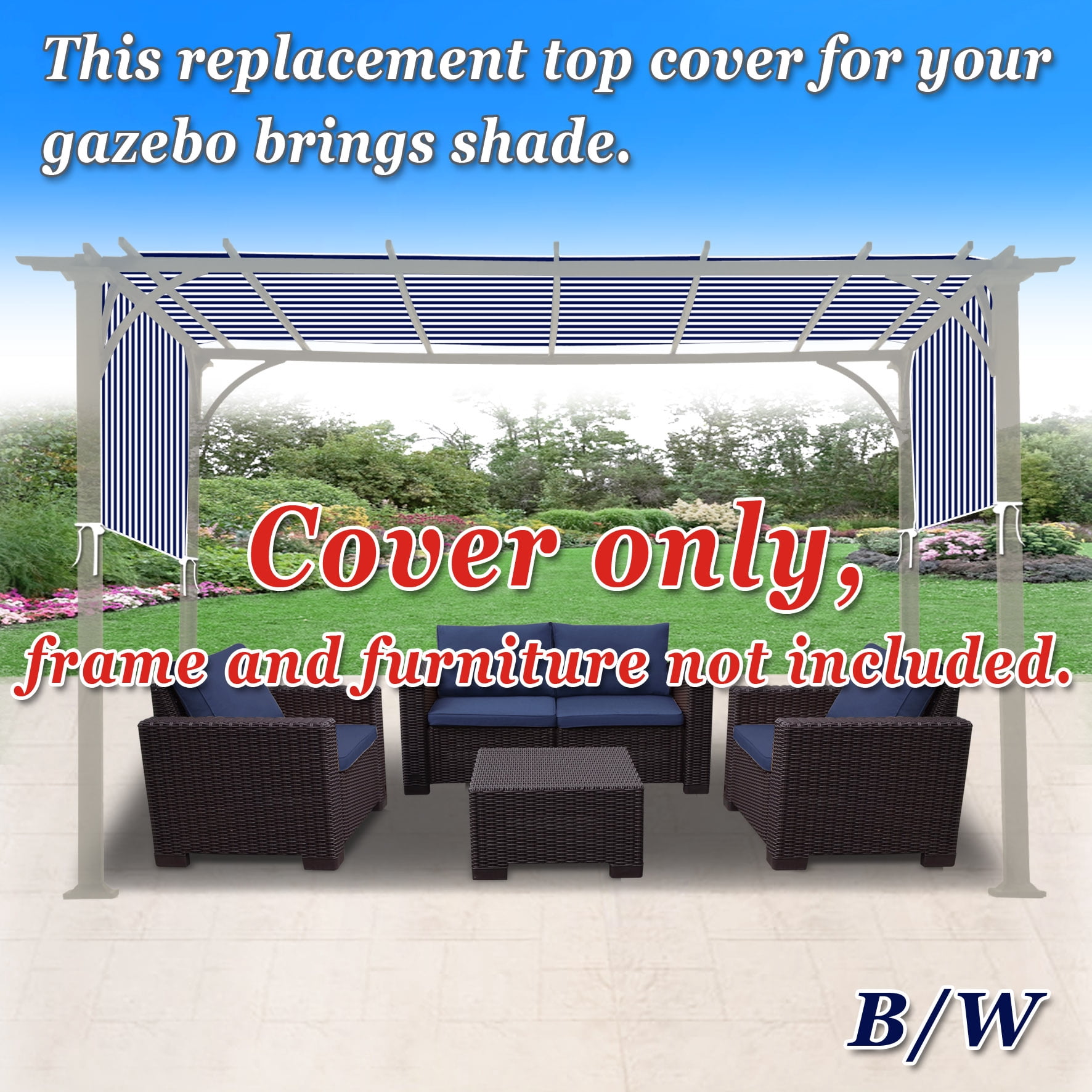 SUNNY 18' x 8.2' Blue with White Universal Replacement Canopy for Pergola Structure, Water-Resistant