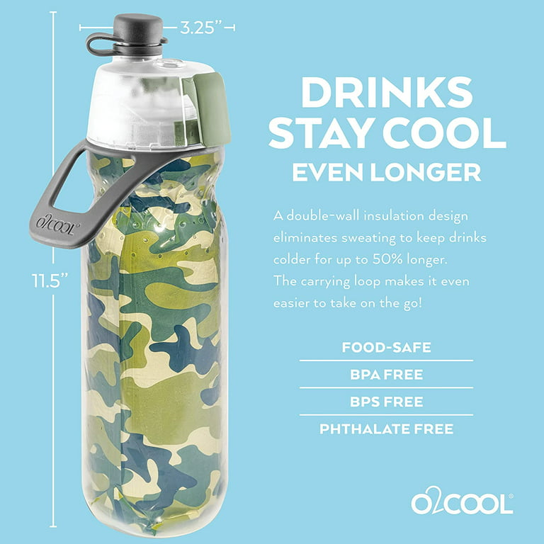 O2COOL Mist N' Sip 20 fl oz No Leak Pull Top Sprout Sports Water Bottle,  Single, Splash Blue