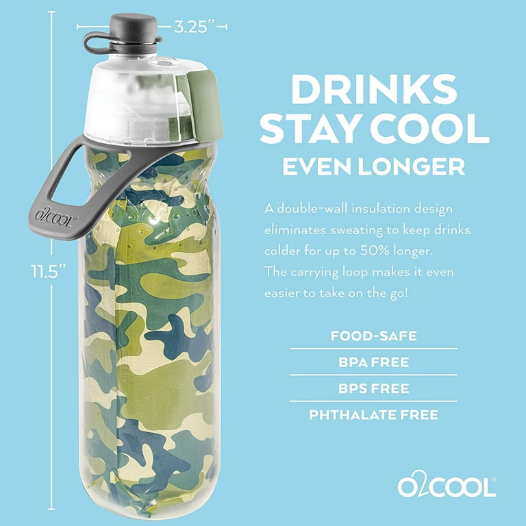 Botella Agua O2COOL Mist 'N Sip - 20 Oz (2 Uds), Función Niebla + Beber, Sin BPA, Aislante, Deporte