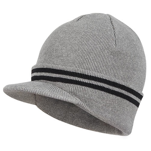 Winter Men's Knit Cap with Brim, Warm Thick Beanie Hat for Outdoor