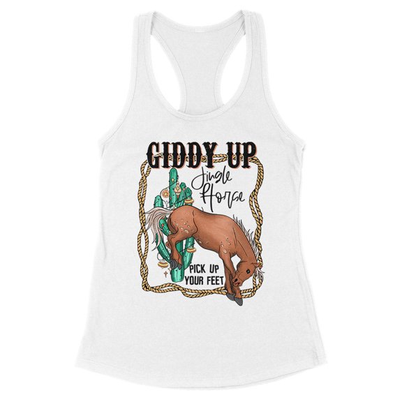 Giddy up Jingle Horse Tank Top Fitted Racerback Women's Large White