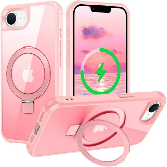 REQO for iPhone 16e Case, with Magnetic Ring Stand [Compatible with MagSafe] [Military Grade Protection] Slim Shockproof Translucent Protective Phone Case