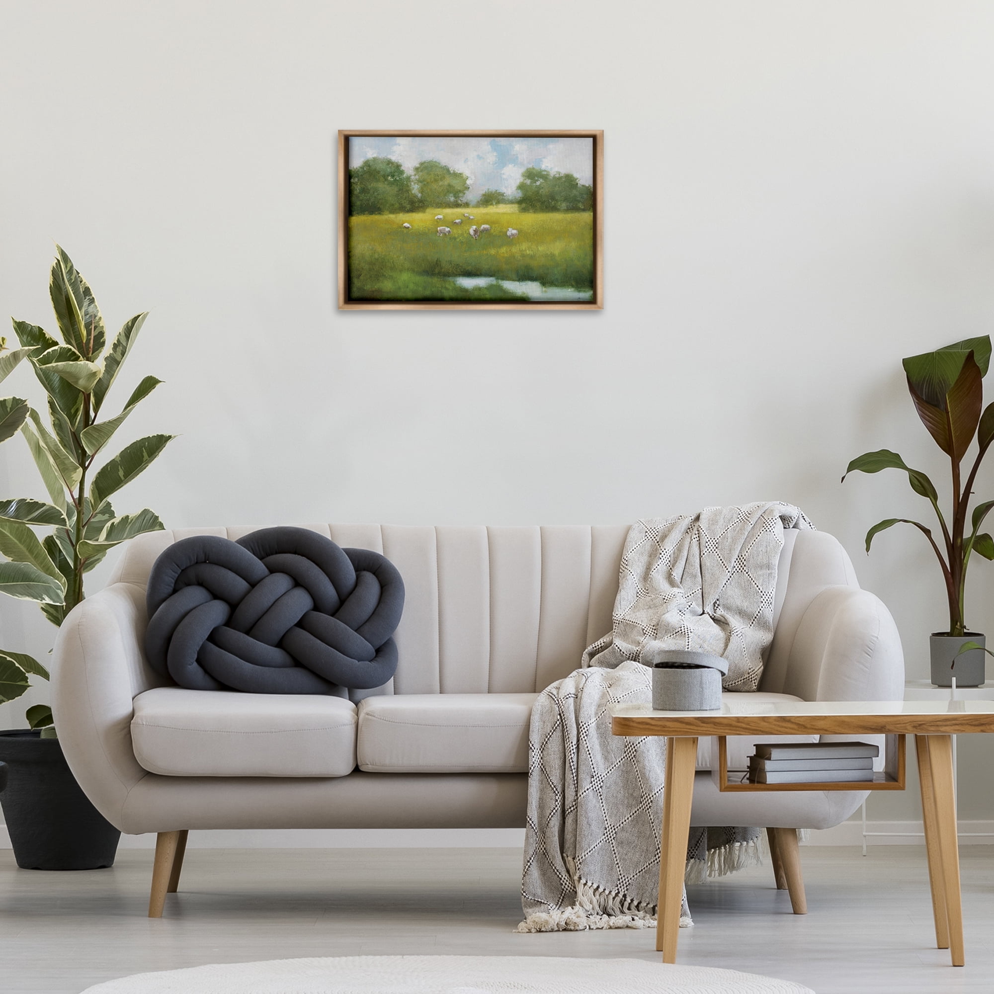 Stupell Industries Sun Grazing Sheep Landscape & Nature Painting Brown Floater Framed Canvas Art Print Wall Art, 25 x 17