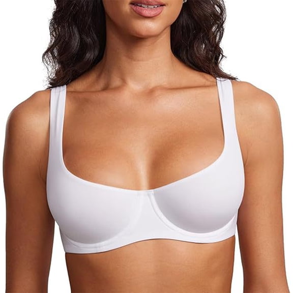 Womens Wirefree Molded Cup Bra,Wide Straps Full Coverage Smooth Fabric Support White 34B