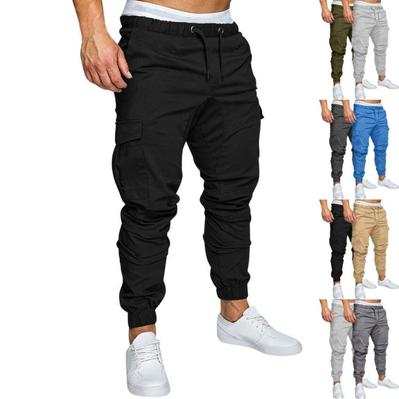 Admvng Cargo Pants for Men Cotton Cargo Stretch Sweatpants Hiking Drawstring Elastic Waist Workout Joggers Sports Pants with Multi Pocket S-3XL