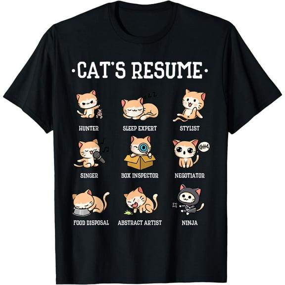 Funny Cat Shirt Cat's Resume Life Of A Cat Animal T-Shirt