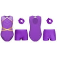 thumbnail image 5 of iiniim Kids Girls Dance Leotard Ballet Gymnastics Jumpsuit with Shorts and Hair Tie Dancewear Purple 6, 5 of 6