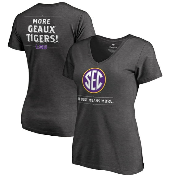 Women's Ash LSU Tigers SEC Means More Slim Fit V-Neck T-Shirt