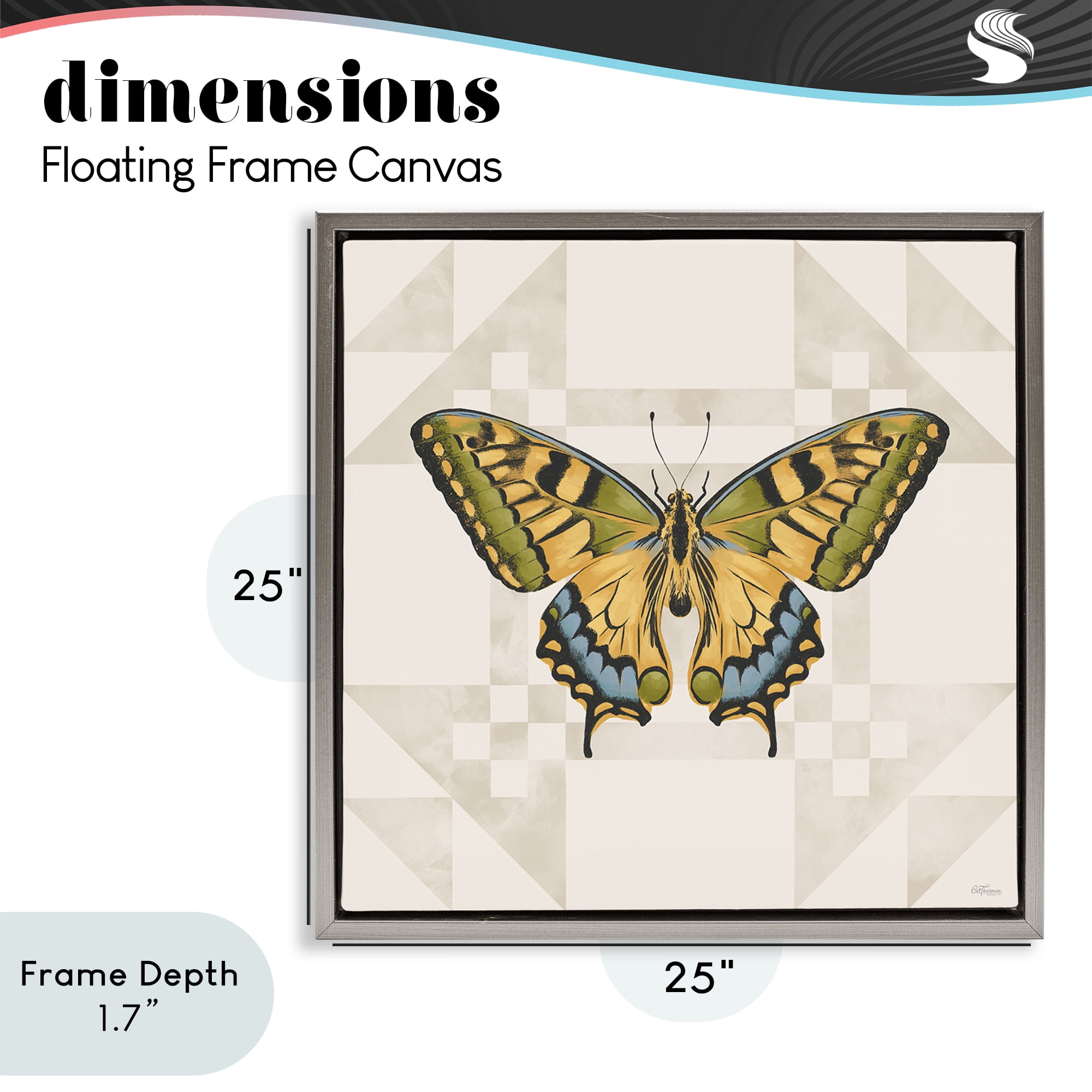 Stupell Industries Green Swallowtail Butterfly Gray Framed Floater Canvas Wall Art, design by Cat Thurman Designs