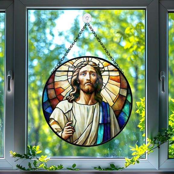 Jesus Stained Glass Suncatcher, Jesus Glass Suncatchers for Windows For Merry Christmas