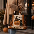 thumbnail image 4 of Halloween Tote Bag, Black Quilted Canvas Shoulder Tote Bag for Women, Large Structured Carry on Tote for Work, Tote Bag for Work with Pumpkin Cat and Bat Pattern, Halloween Canvas, 4 of 7
