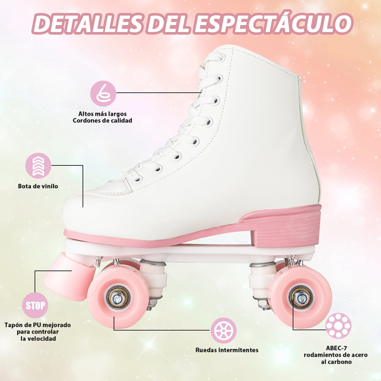 JieC Roller Skate for Women&Men, Adult Teen Classic Fashion Roller Skates with Pink Flash Wheel, White&Pink(Women's 8 / Men's 7)