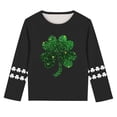 thumbnail image 5 of Girls St. Patrick's Day Shirt Glitter Shamrock Top Long Sleeve Black Crewneck Kids Asymmetrical Hem T-Shirt,Size 13 T, 5 of 5